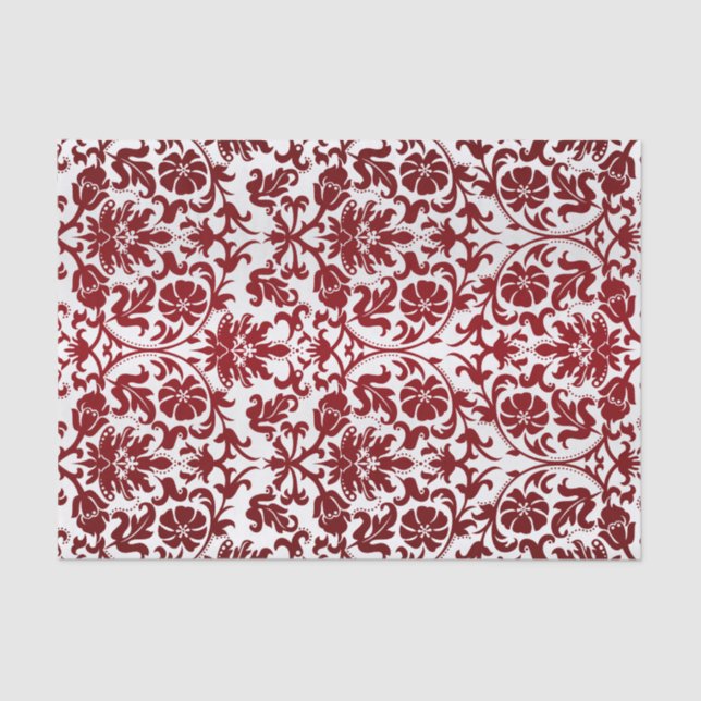Papel De Seda Damasco floral rojo oscuro (Anverso)
