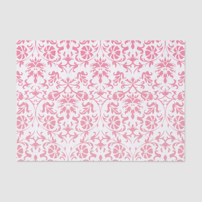Papel De Seda Damasco floral rosa y blanco (Anverso)