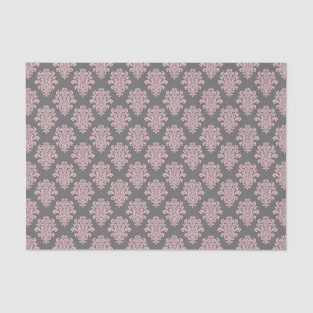 Papel De Seda Damasco gris y rosado de Girona (Anverso)