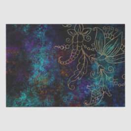 Papel De Seda Damasco Grunge Floral Dorado