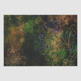 Papel De Seda Damasco Grunge Floral Dorado