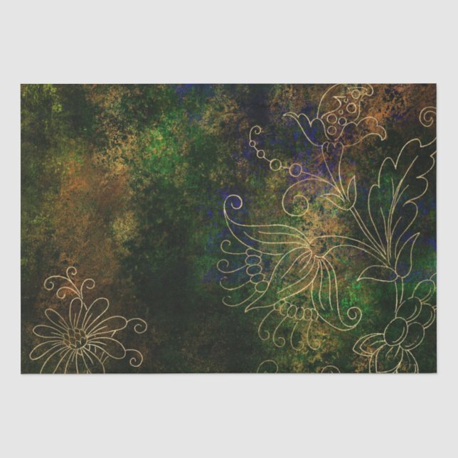 Papel De Seda Damasco Grunge Floral Dorado (Anverso)