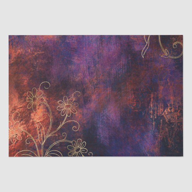 Papel De Seda Damasco Grunge Floral Dorado (Anverso)