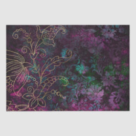 Papel De Seda Damasco Grunge Floral Dorado Vintage