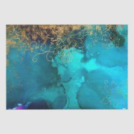 Papel De Seda Damasco Harlequín Grunge Floral Dorado Vintage