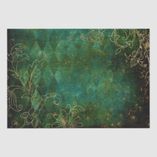 Papel De Seda Damasco Harlequín Grunge Floral Dorado Vintage
