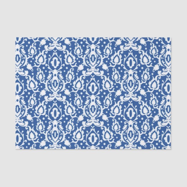 Papel De Seda Damasco marroquí azul y blanco (Anverso)