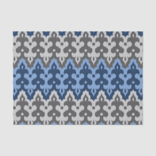 Papel De Seda Damasco marroquí de ikat, azul y gris / gris