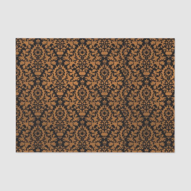 Papel De Seda Damasco negro de Naranja victoriano de Halloween c (Anverso)