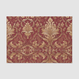 Papel De Seda Damasco Rojo con Decoración del Patrón Oro