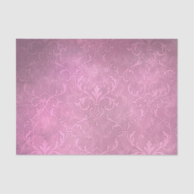 Papel De Seda Damasco rosa púrpura vintage angustiado (Anverso)