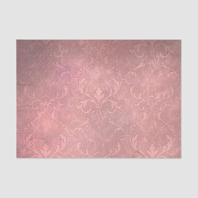 Papel De Seda Damasco rosa rosa de coral de cosecha virgen (Anverso)