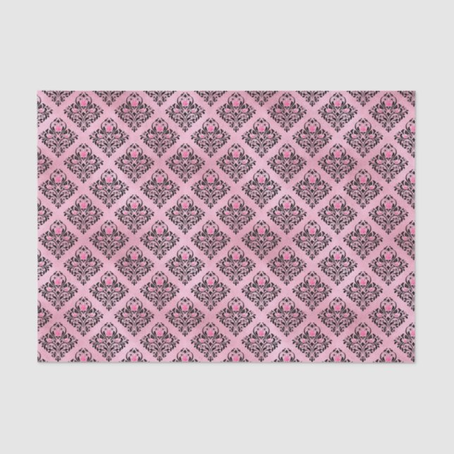 Papel De Seda Damasco rosa y negro (Anverso)