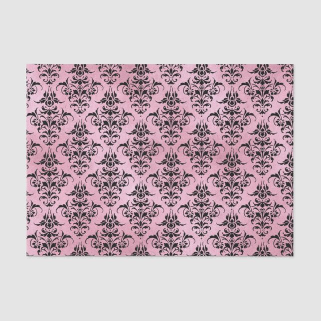Papel De Seda Damasco rosa y negro (Anverso)