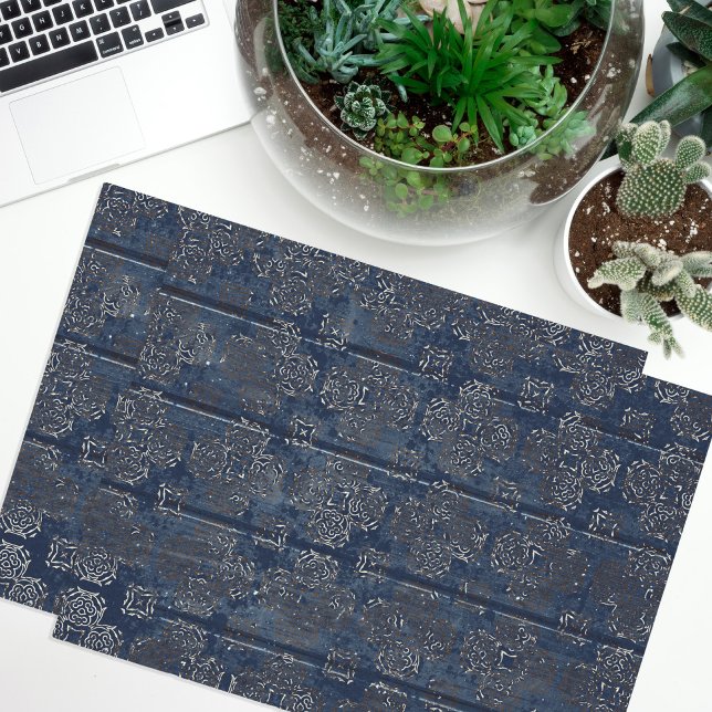 Papel De Seda Damasco Rústico Azul Índigo En Madera Escrachada (Subido por el creador)