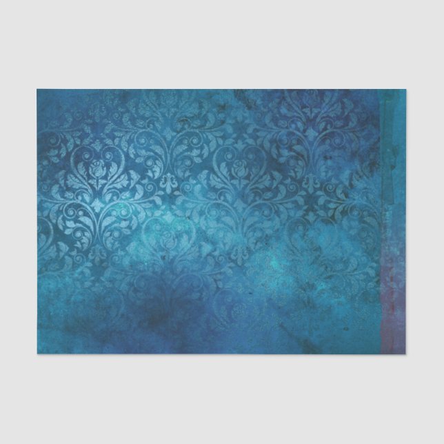 Papel De Seda Damasco rústico vintage con óxido azul, deteriorad (Anverso)