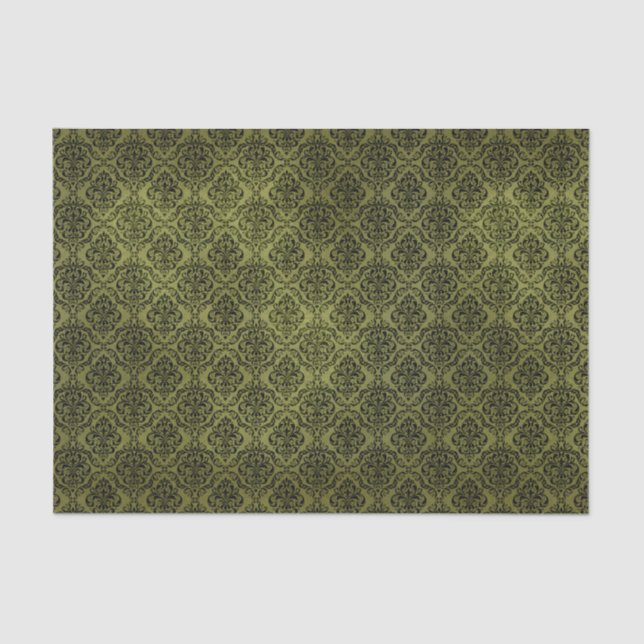 Papel De Seda Damasco Verde Elegante (Anverso)