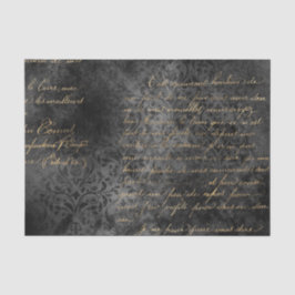 Papel De Seda Damasco vintage de caligrafía en negro y dorado