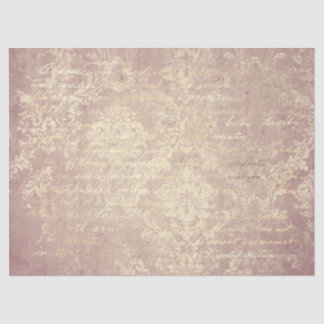 Papel De Seda Damasco vintage y escritura en oro y rosa deterior