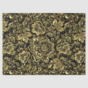 Papel De Seda Damascos florales de la cosecha de oro brillante