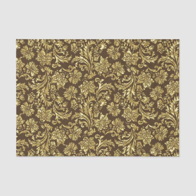 Papel De Seda Damascos Florales De Oro Marrón Y Faux Metálico (Anverso)