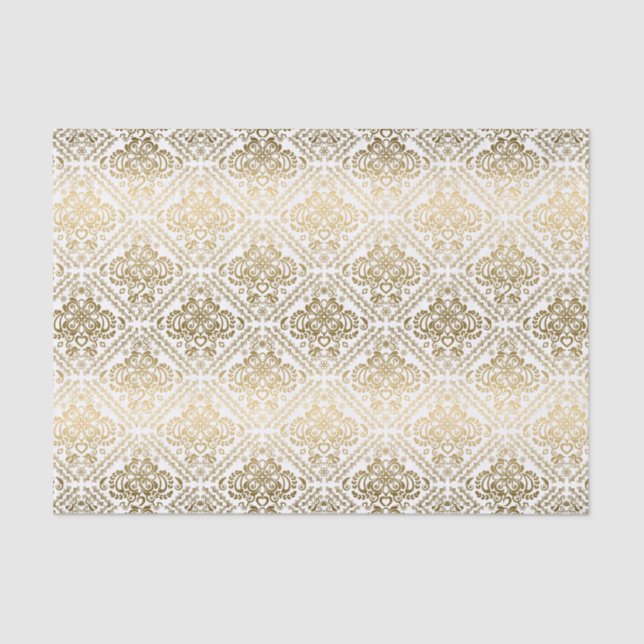 Papel De Seda Damascos Florales De Oro Metálico Blanco Y Faux (Anverso)