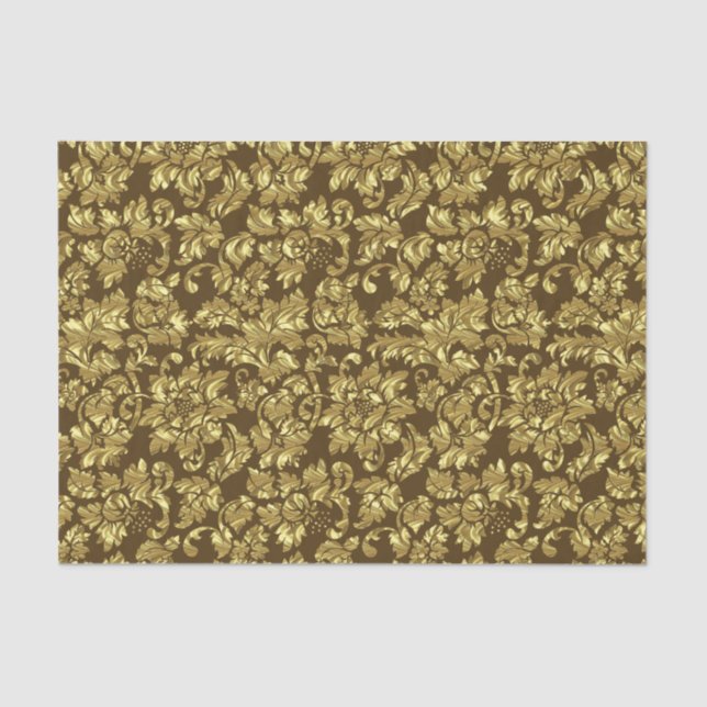 Papel De Seda Damascos Florales Marrones Y Orosos (Anverso)