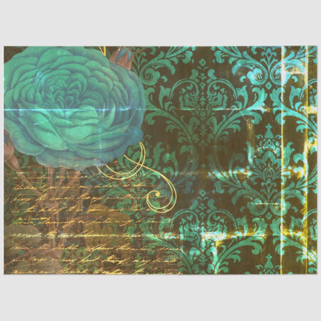 Papel De Seda Damask blue Flowers- Steampunk grunge  (Anverso)