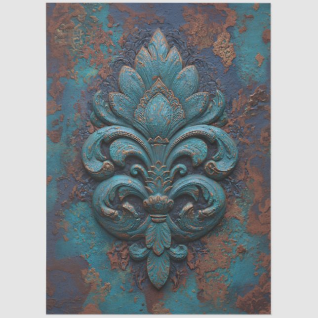 Papel De Seda Damask Embossed Fleur-De-Lis Decoupage (Anverso)