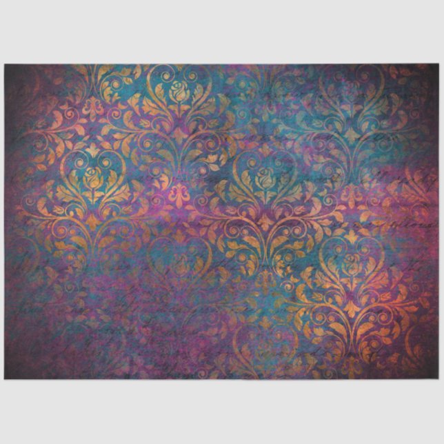 Papel De Seda Damask & script elegant purple blue gold   (Anverso)