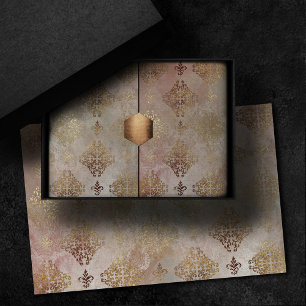 Papel De Seda Damask Steampunk Vintage Golden Ornamental