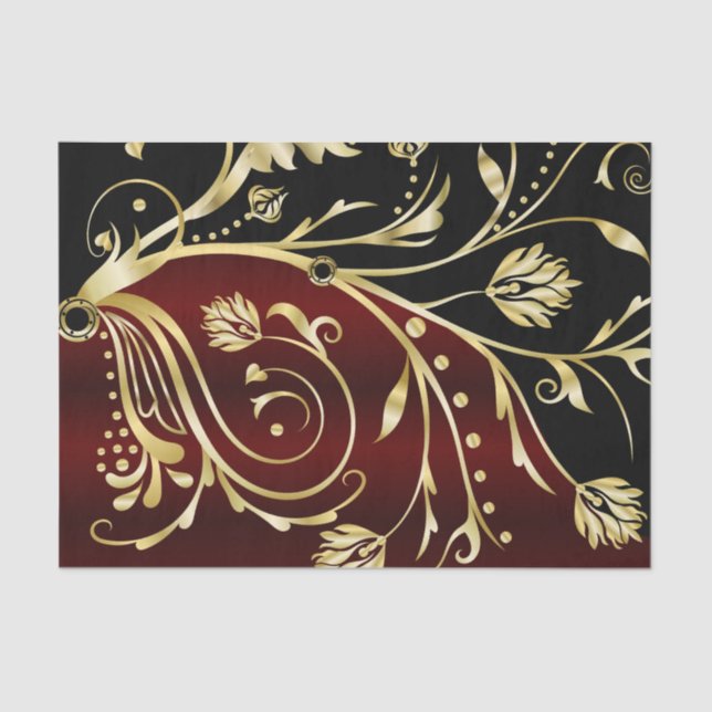Papel De Seda Dámaso elegante, negro y dorado (Anverso)