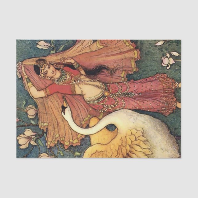 Papel De Seda "Damayanti y el cisne" por Warwick Goble (Anverso)