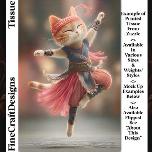 Papel De Seda Dancing Ginger Tabby Cat Ballerina DK2R Decoupage