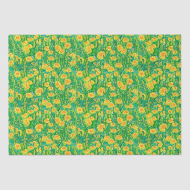 Papel De Seda Dandelion Bloom Verano Flores Amarillo Verde Flora (Anverso)