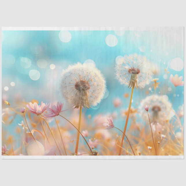 Papel De Seda Dandelion Peach White Decoupage (Anverso)