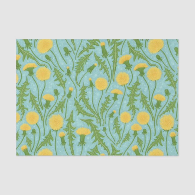 Papel De Seda Dandelions, verde, amarillo y azul (Anverso)