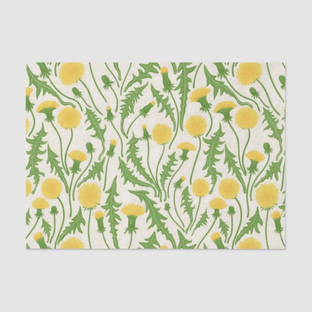 Papel De Seda Dandelions, verde, amarillo y blanco (Anverso)