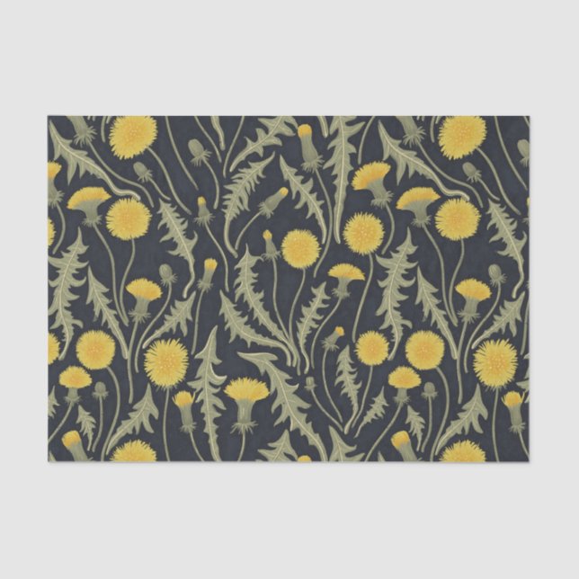 Papel De Seda Dandelions, verde, amarillo y negro (Anverso)
