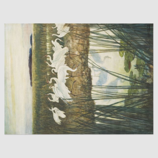 Papel De Seda Danza de las grullas de Whooping de N. C. Wyeth (Anverso)