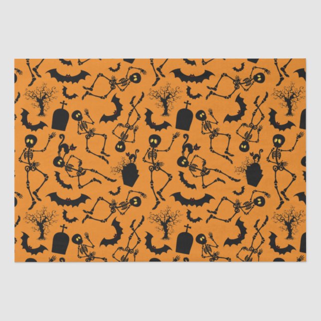 Papel De Seda Danza Macabra de Esqueletos de Halloween (Anverso)