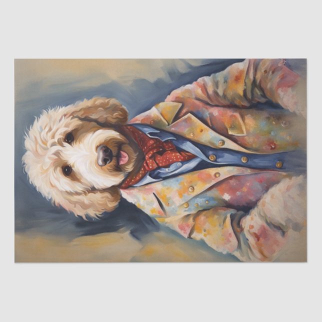 Papel De Seda Dapper Golden Doodle con atuendo elegante (Anverso)
