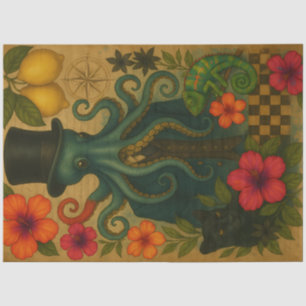 Papel De Seda Dapper Octopus Gentleman Nautical Decoupage