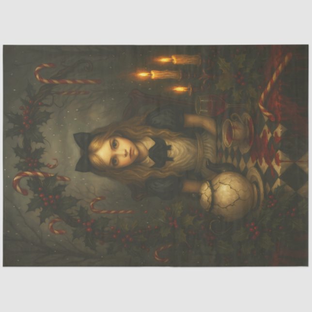 Papel De Seda Dark Christmas Tea Party | Gothic Alice Holiday  (Anverso)
