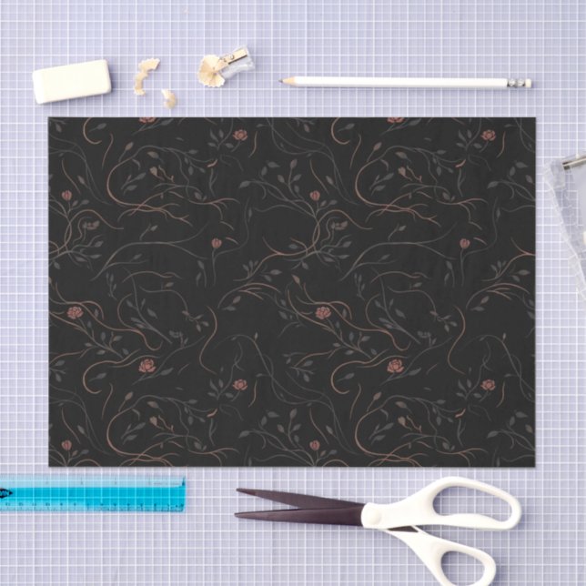 Papel De Seda Dark Floral Line Art Tissue Paper (Artesanía)
