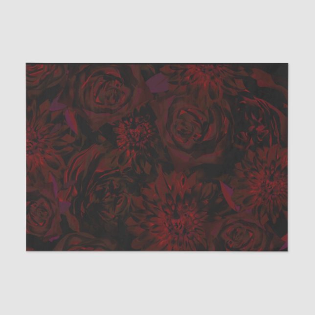 Papel De Seda Dark Garden Rojo Flores Románticas Boda Gótico (Anverso)