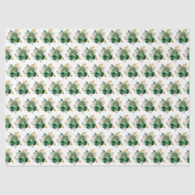 Papel De Seda Dark Green and Gold Elegant Flowers (Anverso)