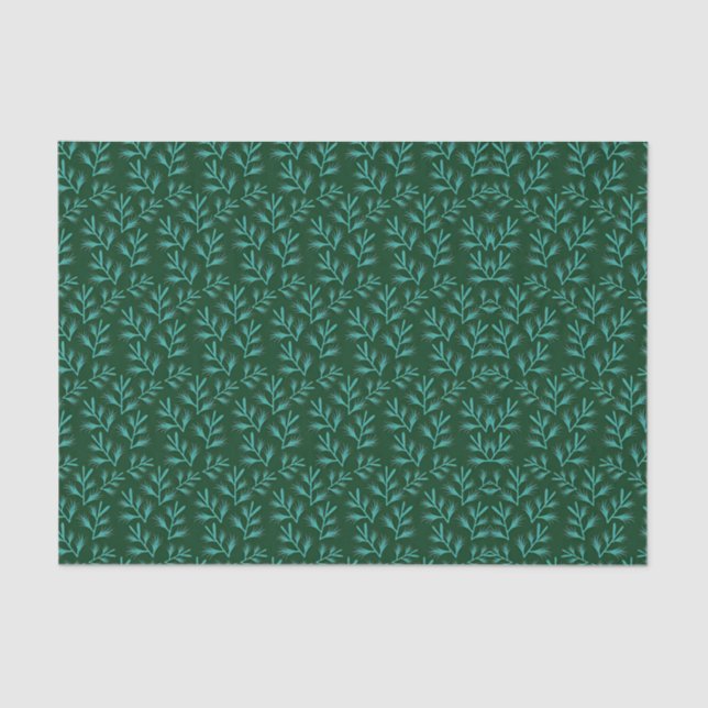 Papel De Seda  Dark Green Background with Teal Botanical Leaves (Anverso)