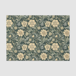 Papel De Seda Dark green stylized yellow flowers  pattern 