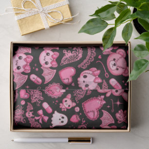 Papel de seda Dark Kawaii - embalaje goth rosa